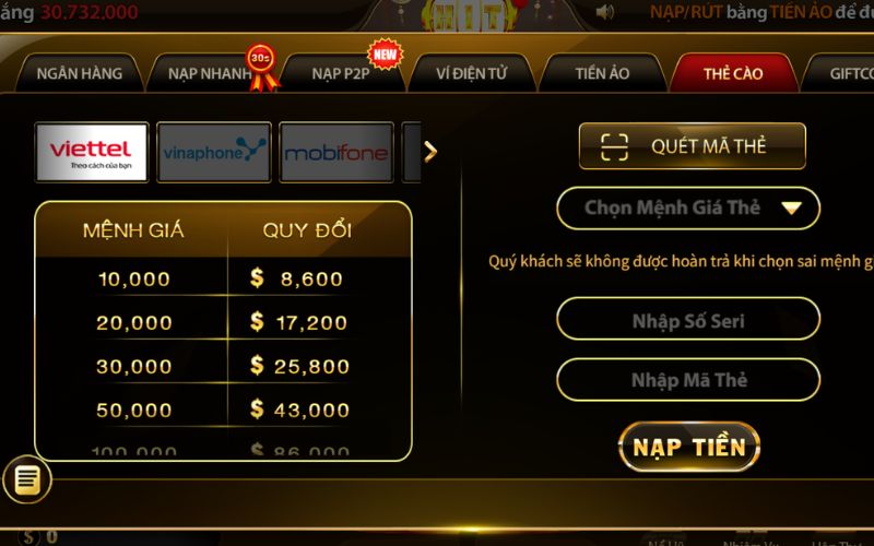 Phương thức nạp tiền HitClub đa dạng